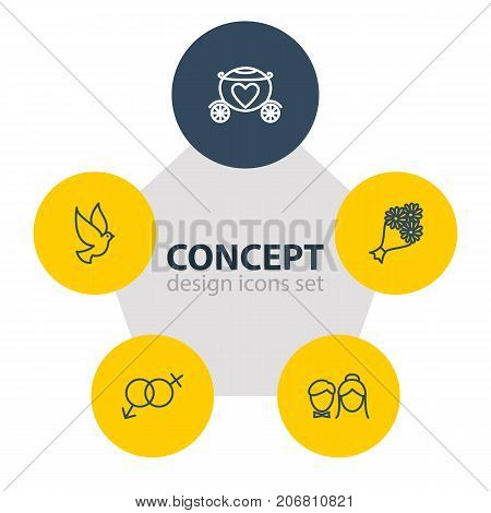 Editable Pack Of Sexuality Symbol, Chariot, Pigeon And Other Elements.  Vector Illustration Of 5 Engagement Icons.