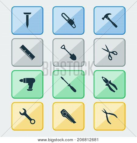 Handtools Icons Set. Collection Of Clamp, Cutter, Round Pliers And Other Elements