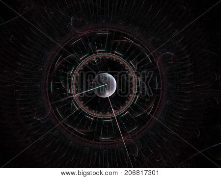 Time Machine. Mechanism of eternity.3D surreal illustration. Fractal Time series. Composition of clock and fractal elements with metaphorical relationship to time science and modern technology. Fractal artwork abstraction of a clockwork a time machine. Co