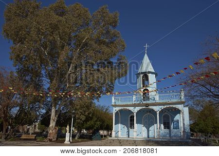 Historic church in the village of Huayca in the Atacama Desert, Tarapaca, Chile.