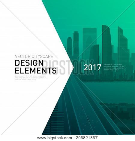 Design element for corporate graphic layout. Modern background template design with colored sitycape for investment, business, real estate, construction.