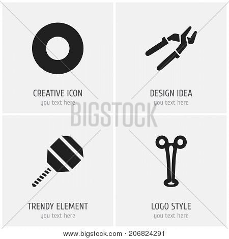 Set Of 4 Editable Apparatus Icons. Includes Symbols Such As Press Instrument, Spacer, Excavate And More
