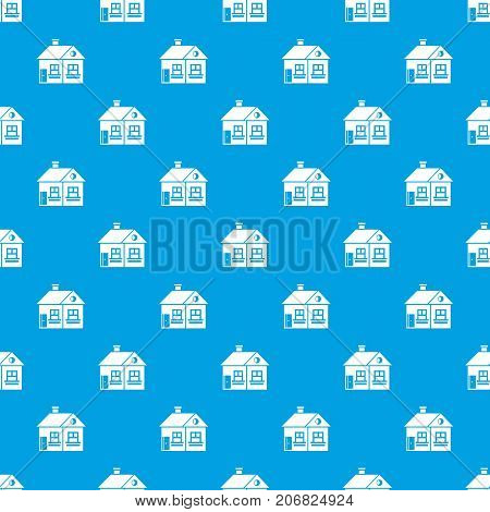 Large single-storey house pattern repeat seamless in blue color for any design. Vector geometric illustration