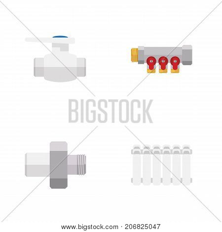 Flat Icon Pipeline Set Of Pipework, Flange, Connector And Other Vector Objects