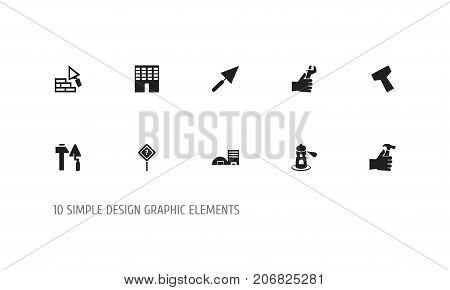 Set Of 10 Editable Structure Icons. Includes Symbols Such As Seamark, Facing, Handle Hit