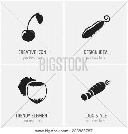 Set Of 4 Editable Vegetable Icons. Includes Symbols Such As Morello, Carrot, Zucchini And More