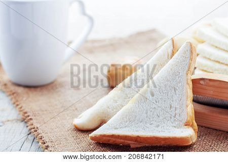 Bread On The Table And Cup Of Coffee.