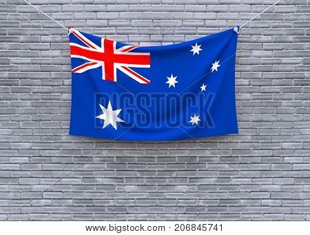 Australia flaghanging on brick wall. 3D illustration