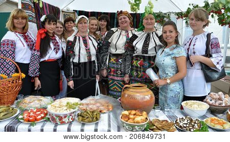 Borsch - Ternopil - Ukraine - September 8 2013. Ukrainian folk holiday Borschevsk black embroidery and borscht