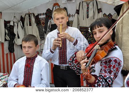 Borschiv - Ternopil - Ukraine - September 8 2013. Ukrainian folk holiday Borschevsk black embroidery and borscht