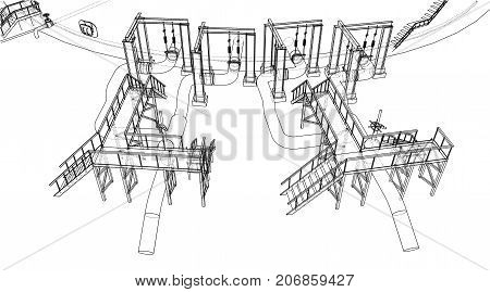 Oil storage tank. Vector rendering of 3d. Wire-frame style. The layers of visible and invisible lines are separated
