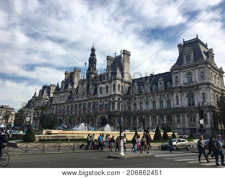 Paris France, 23 September 2017: Paris City Hall Hotel de Ville housing local administration in le Marais
