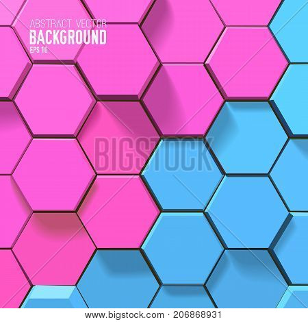 Sceince geometric background with pink and blue 3d hexagons in mosaic shape vector illustration