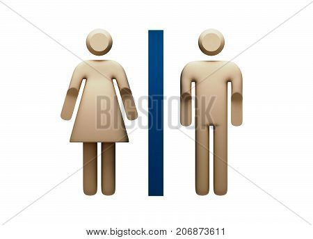 Restroom Sign representing male and female segregated toilet and wash rooms - 3d Illustrationr in Transparent PNG