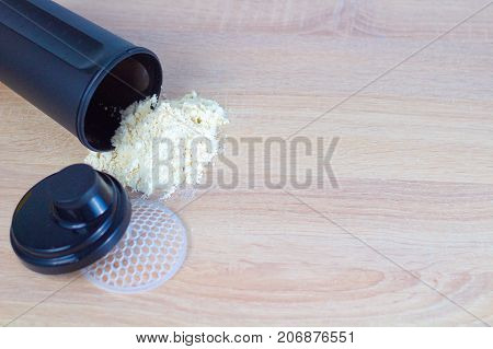 Sport nutrion supplements: Protein shaker with protein powder