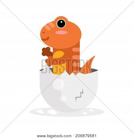 Cute newborn varan character, funny reptile in egg shell cartoon vector Illustration on a white background