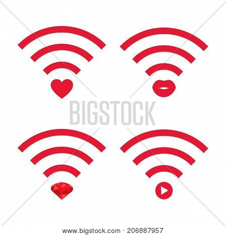Wifi fashion vlog logo set. Stock vector illustration for video blogging broadcast social media channel live stream in glamour style