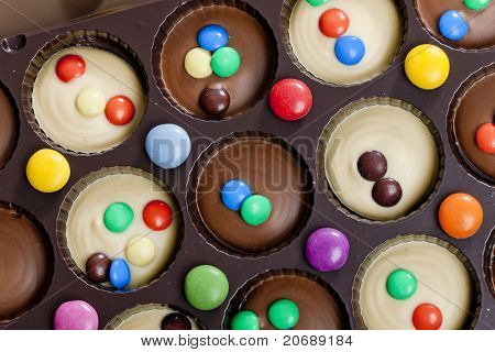 still life of chocolate with smarties
