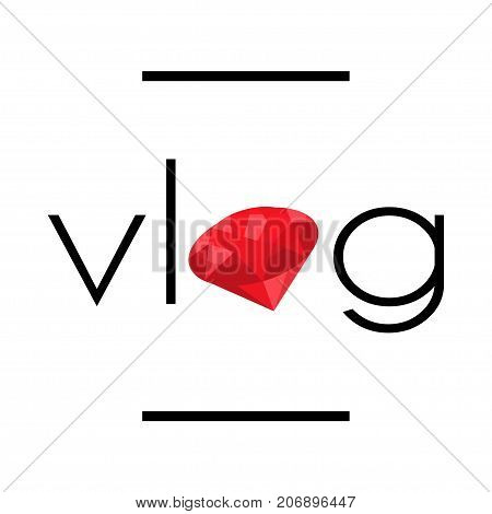 Vlog video blogging logo with red ruby element. Stock vector illustration for online broadcast social media channel live stream