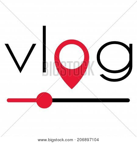 Vlog video blogging logo with red element. Stock vector illustration for online broadcast social media channel live stream