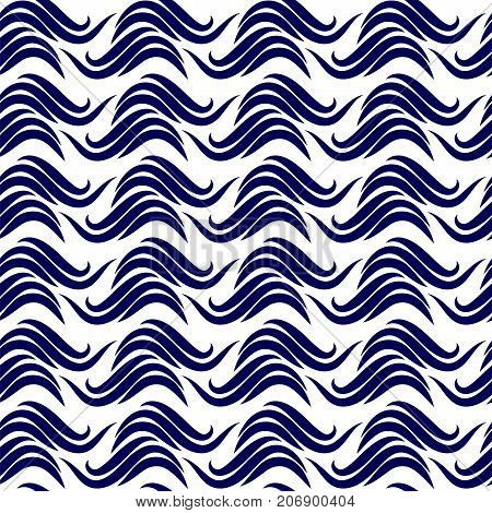 Abstract waves seamless pattern. Stock vector illustration of geometric background with dark blue elements on white backdrop.