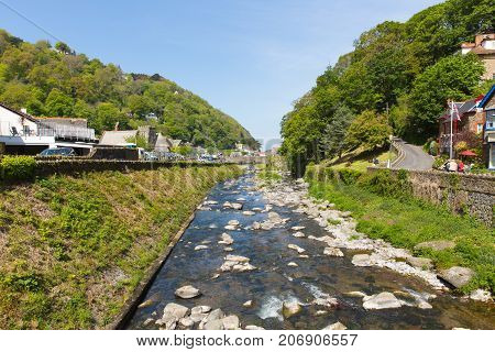 LYNMOUTH, DEVON, ENGLAND, UK-MAY 10TH 2017: Beautiful spring sunshine and clear blue skies were enjoyed by visitors to Lynmouth, Devon, on Wednesday 10th May 2017