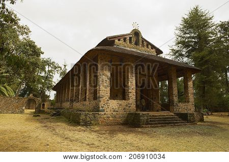 GONDAR, ETHIOPIA - JANUARY 22, 2010: Exterior of the Debre Behran Selassie church in Gondar, Ethiopia.