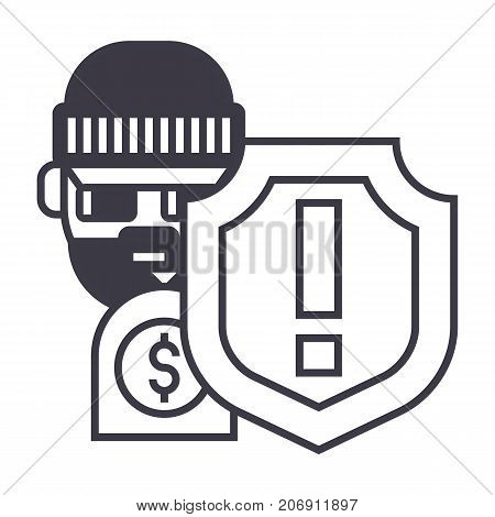 theft thievery  steal vector line icon, sign, illustration on white background, editable strokes
