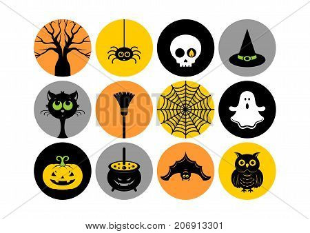 Halloween icons or logos in modern line style. Vector illustration on a gray background