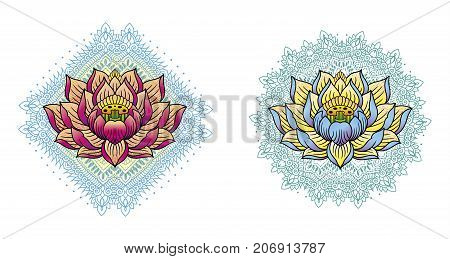 detailed lotus flower and mandala vector illustration