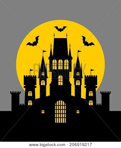 Halloween, silhouette of a fairytale castle. Vector illustration