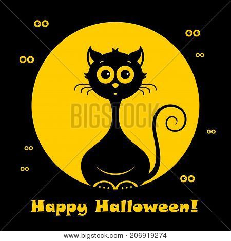Halloween cat icon or logo in modern line style. Vector illustration on a black background