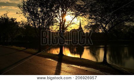 Sukhothai Historical Park At Sunset