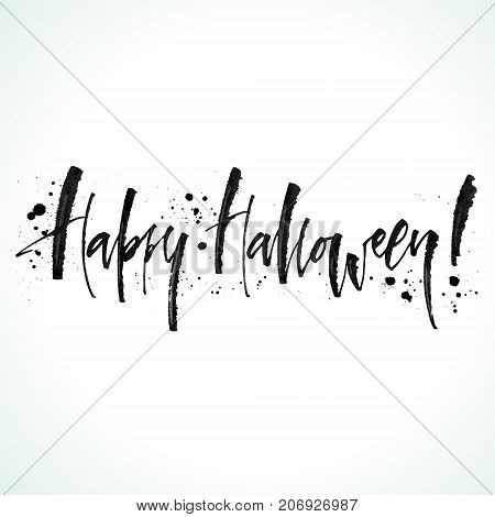 Happy Halloween ink lettering. Modern calligraphy, vector illustration. Template for posters, banners, web design or photo overlays.
