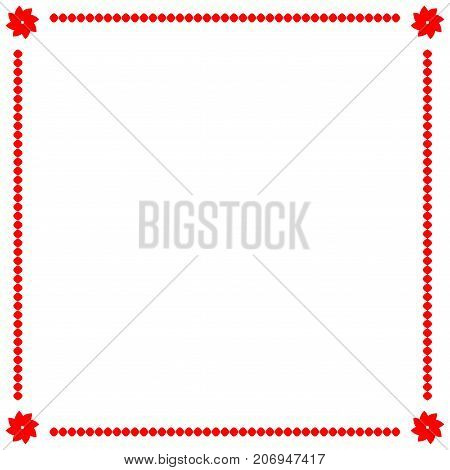 Frame red. Border from ovals and flowers. Decoration banner rim. Colorful framework isolated on white background. Decoration concept. Modern art scoreboard. Stock vector illustration