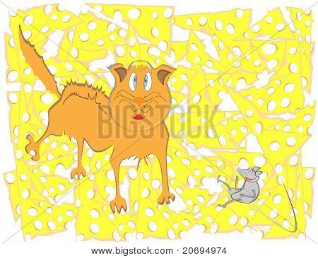 cute Cartoon Katze mit Mäuschen