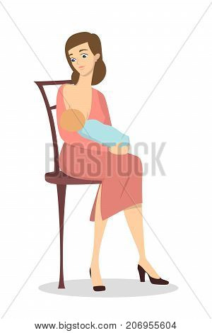 Isolated nursing mother. Mother brestfeeding baby on white background.