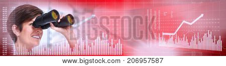 Investor woman with binoculars