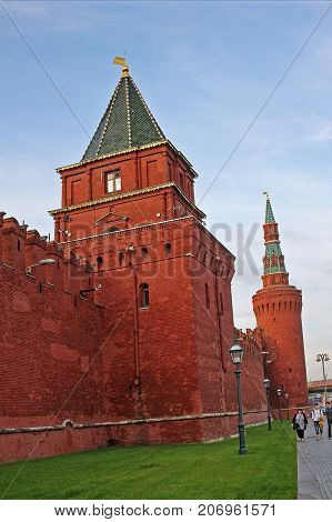 Moscow Russia - 14 July 2017: Petrovskaya Tower is named after the Church of Metropolitan Peter which was part of the mission of the Ugreshi Monastery located near the tower in the Kremlin. Built in 1480