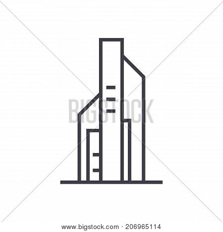 big skyscrapper vector line icon, sign, illustration on white background, editable strokes