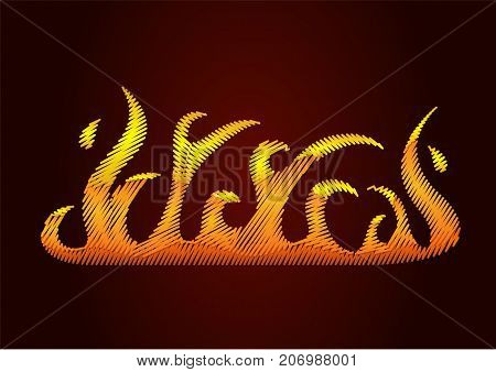 Fire embroidery vector image. Embroidered flame fashion patch or pin hot element for card posterclothing baghorrordecoration horror