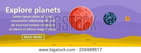 Explore planets banner horizontal concept. Flat illustration of explore planets banner horizontal vector concept for web design