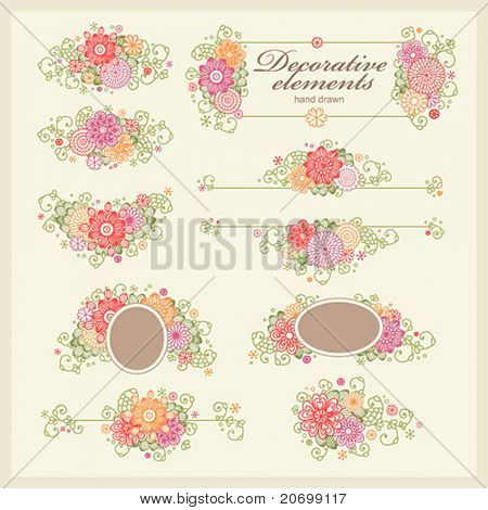 conjunto de vetores: elementos do design floral desenhado a mão.