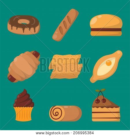 Cookie cakes isolated tasty snack delicious chocolate homemade pastry biscuit illustration. Vector set traditional gourmet sweet dessert bakery food confectionery fastfood.