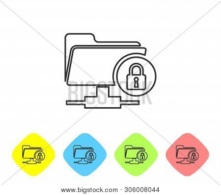 Grey Ftp Folder And Lock Line Icon On White Background. Concept Of Software Update, Ftp Transfer Pro