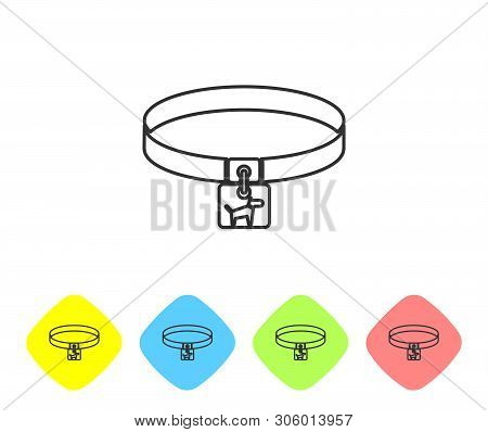 Grey Dog Collar With Name Tag Line Icon Isolated On White Background. Simple Supplies For Domestic A