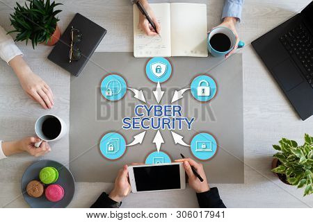 Cyber Data Information Internet Digital Security Concept On Office Desktop.
