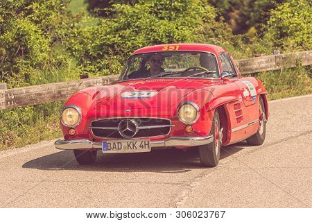 Pesaro Colle San Bartolo , Italy - May 17 - 2018 : Mercedes-benz 300 Sl CoupÉ (w198) 1955 On An Old 