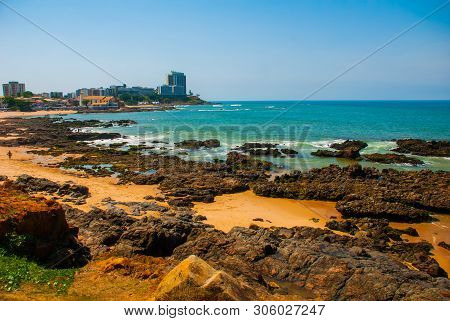 Salvador, Brazil: Landscape With Views Of The Beach, Rocks And Skyscrapers
