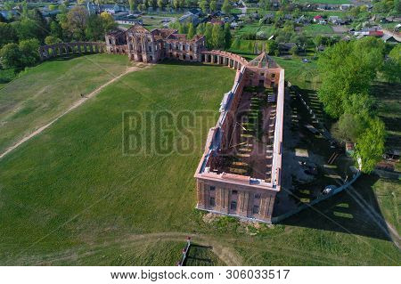 Above The Ruins Of The Ancient Palace Of The Princes Sapeg On A Sunny April Day (aerial Photography)